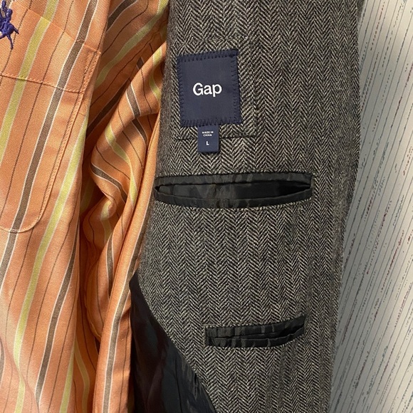 Gap Men's Blazer Large Herringbone Wool Blend Jacket 2 Button Sport Coat 42-44 - Picture 11 of 15